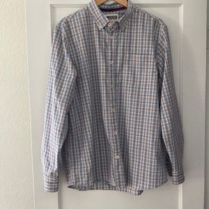 Men’s Mountain Khakis Button Up. Size Large. Blue and gray checkered print.